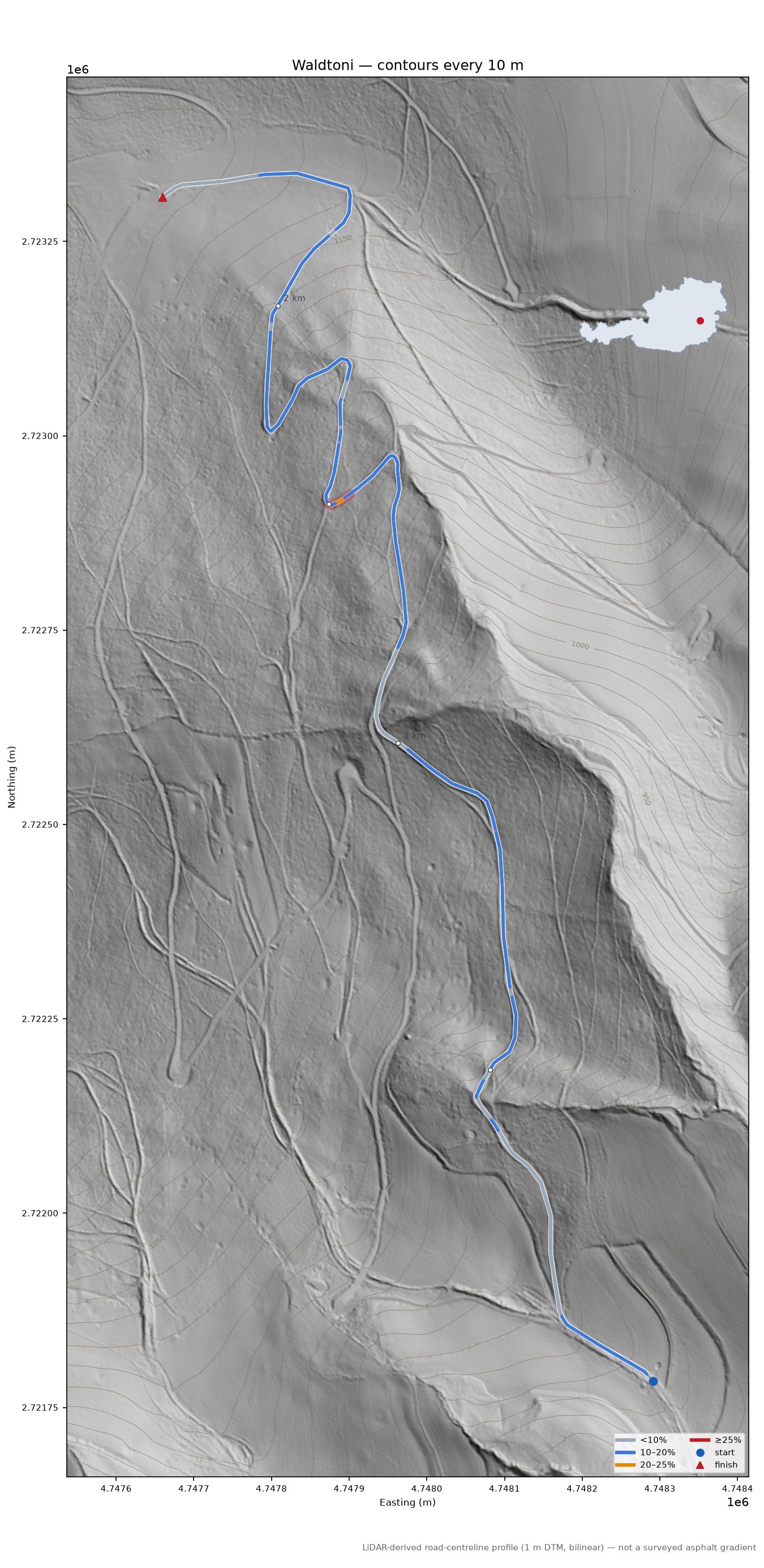 Waldtoni LiDAR hillshade map with contours
