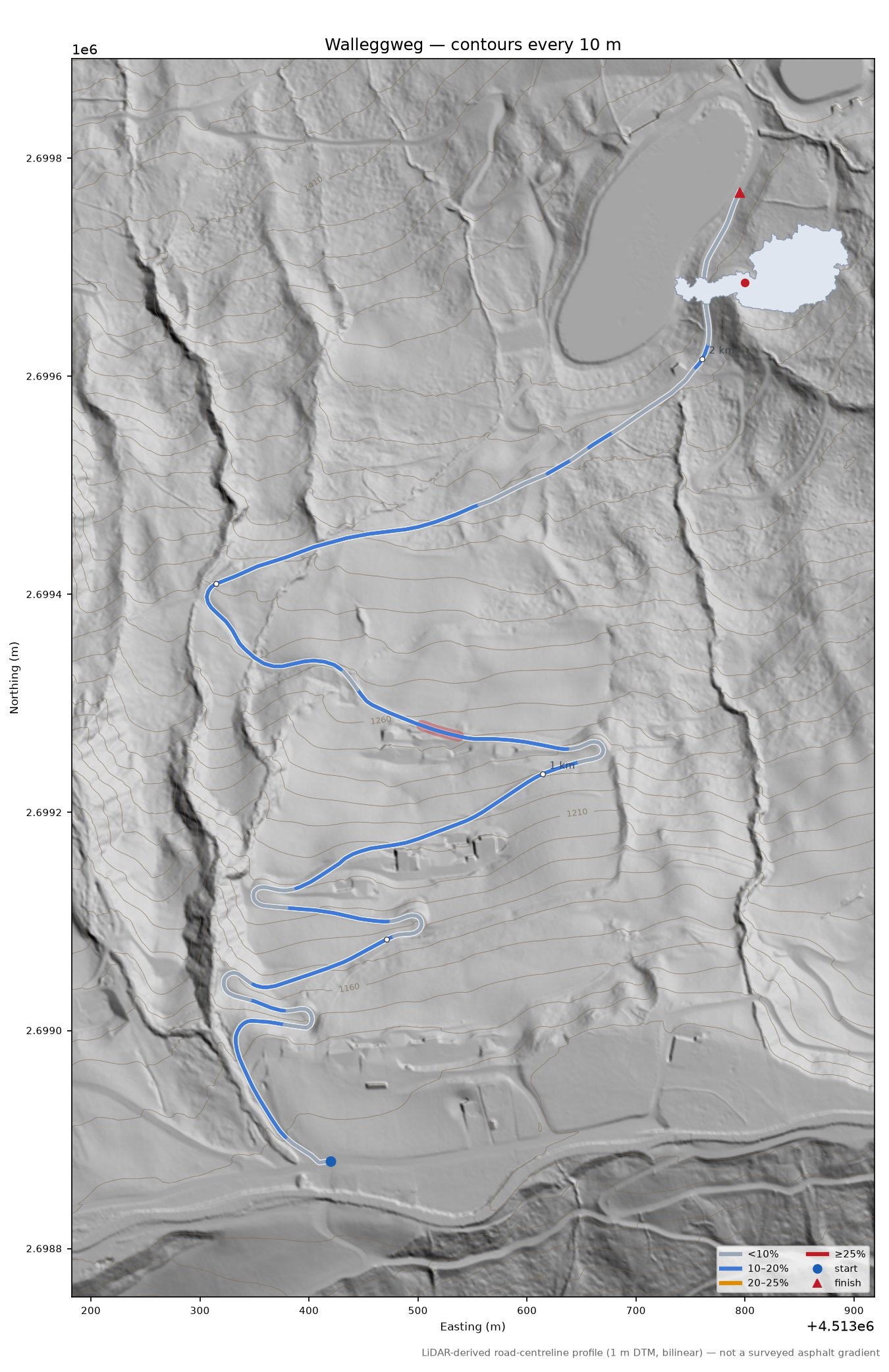 Walleggweg LiDAR hillshade map with contours