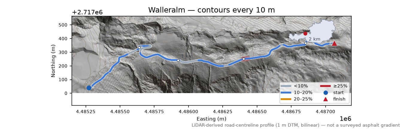 Walleralm LiDAR hillshade map with contours