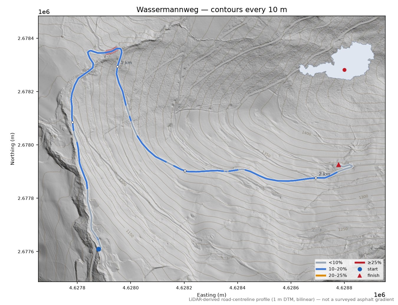 Wassermannweg LiDAR hillshade map with contours