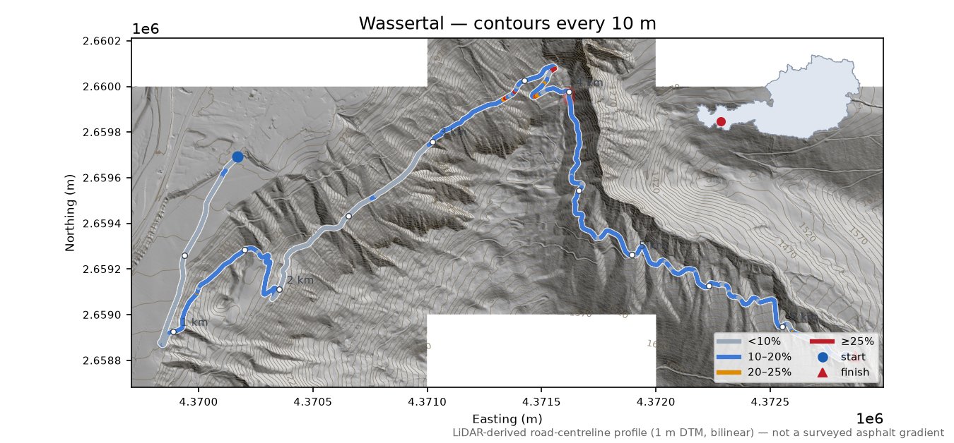 Wassertal LiDAR hillshade map with contours
