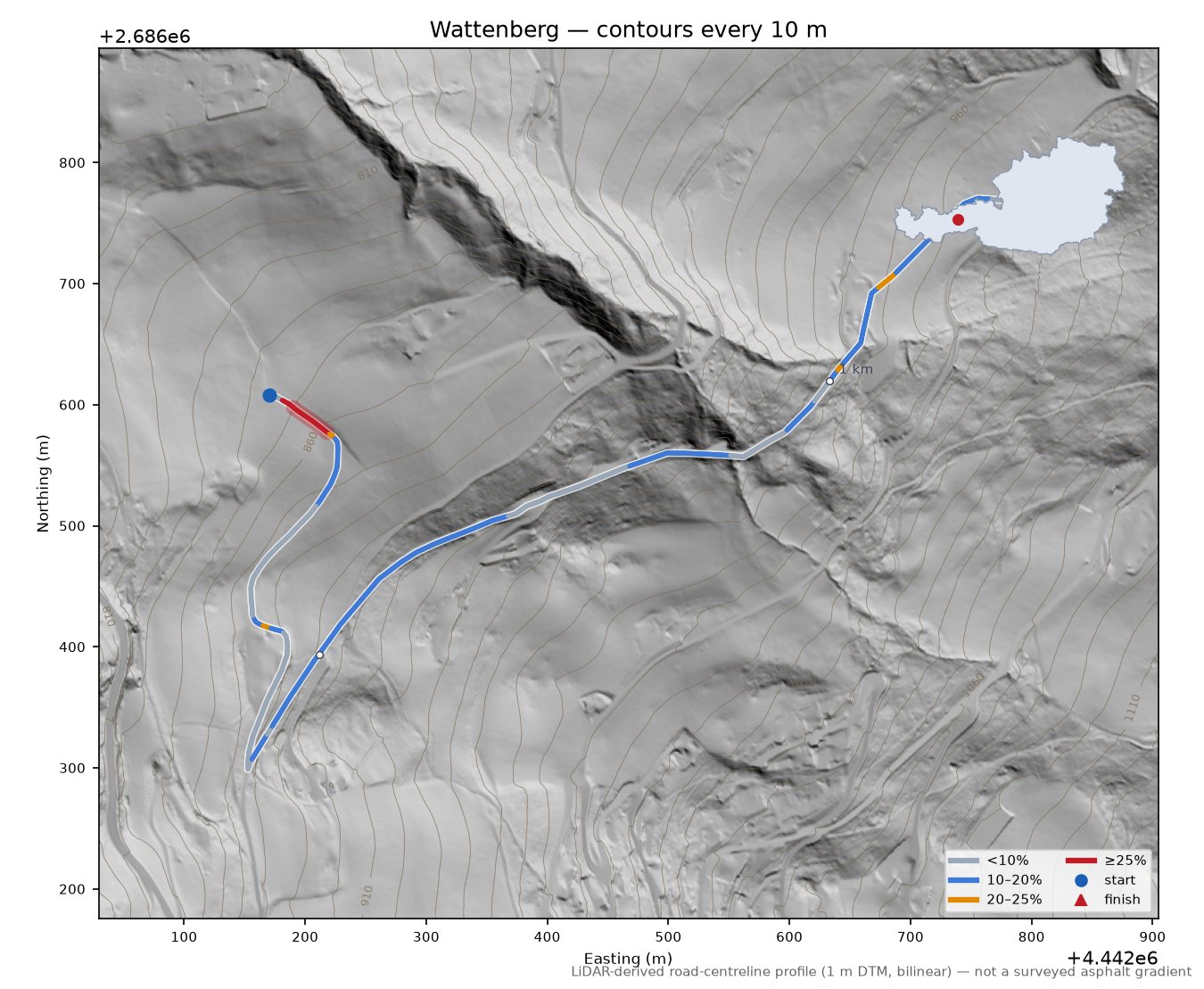 Wattenberg LiDAR hillshade map with contours
