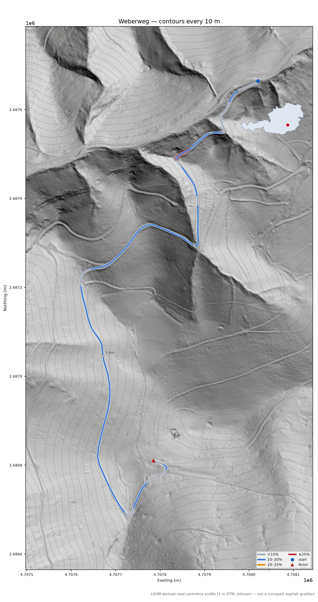 Weberweg LiDAR hillshade map with contours