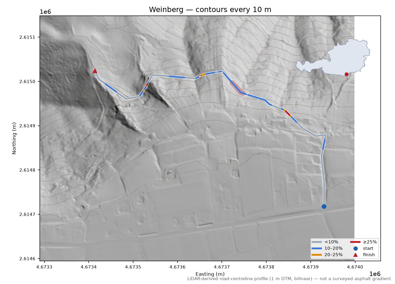 Weinberg LiDAR hillshade map with contours