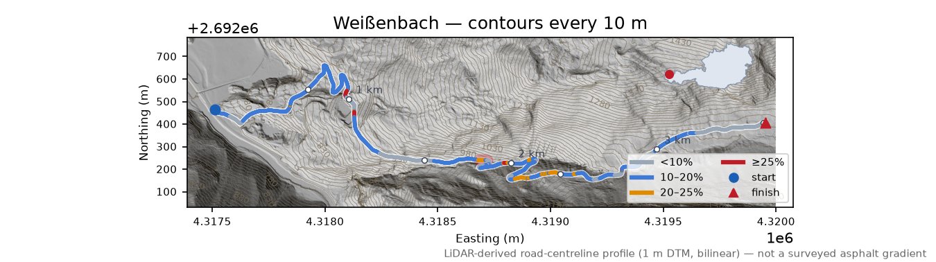 Weißenbach LiDAR hillshade map with contours