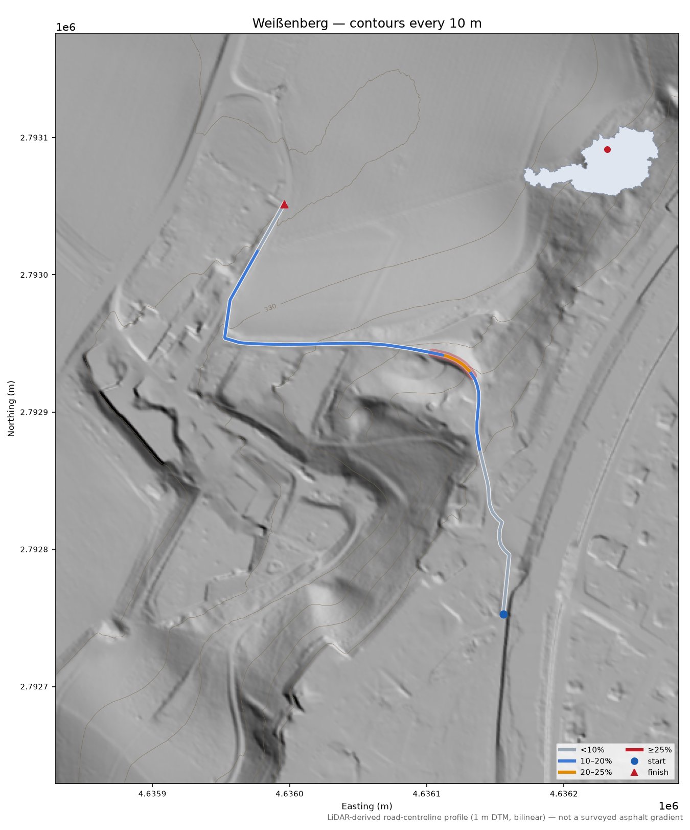 Weißenberg LiDAR hillshade map with contours