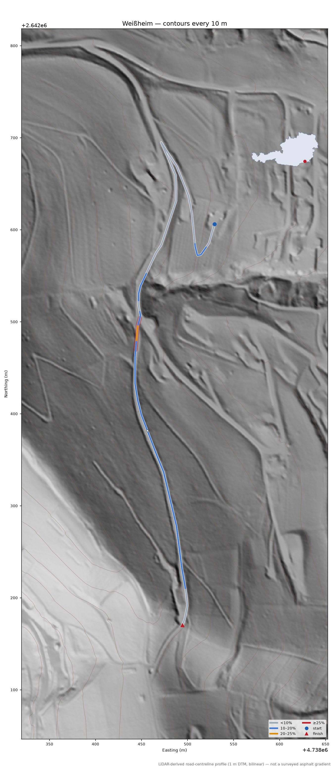 Weißheim LiDAR hillshade map with contours