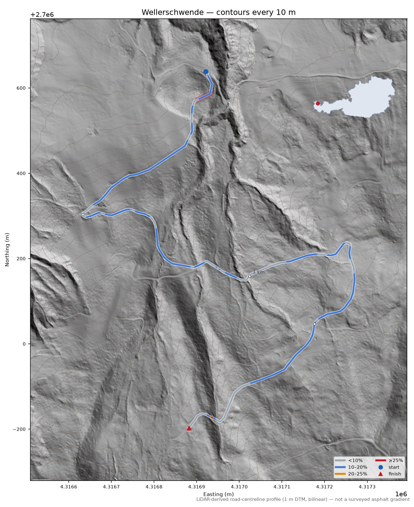 Wellerschwende LiDAR hillshade map with contours