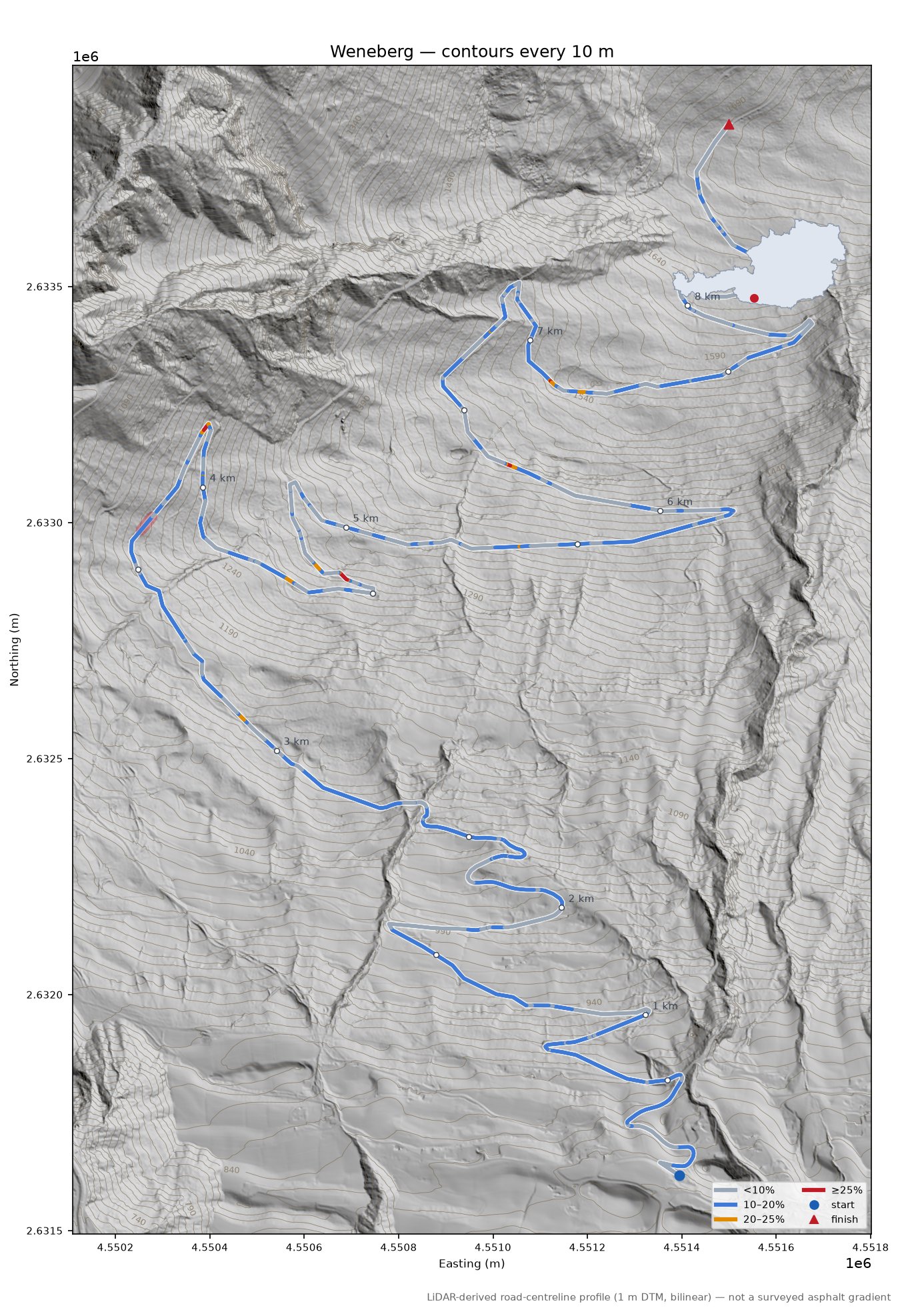 Weneberg LiDAR hillshade map with contours