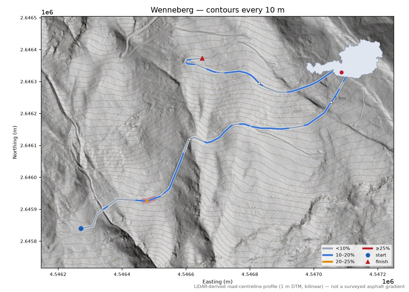 Wenneberg LiDAR hillshade map with contours