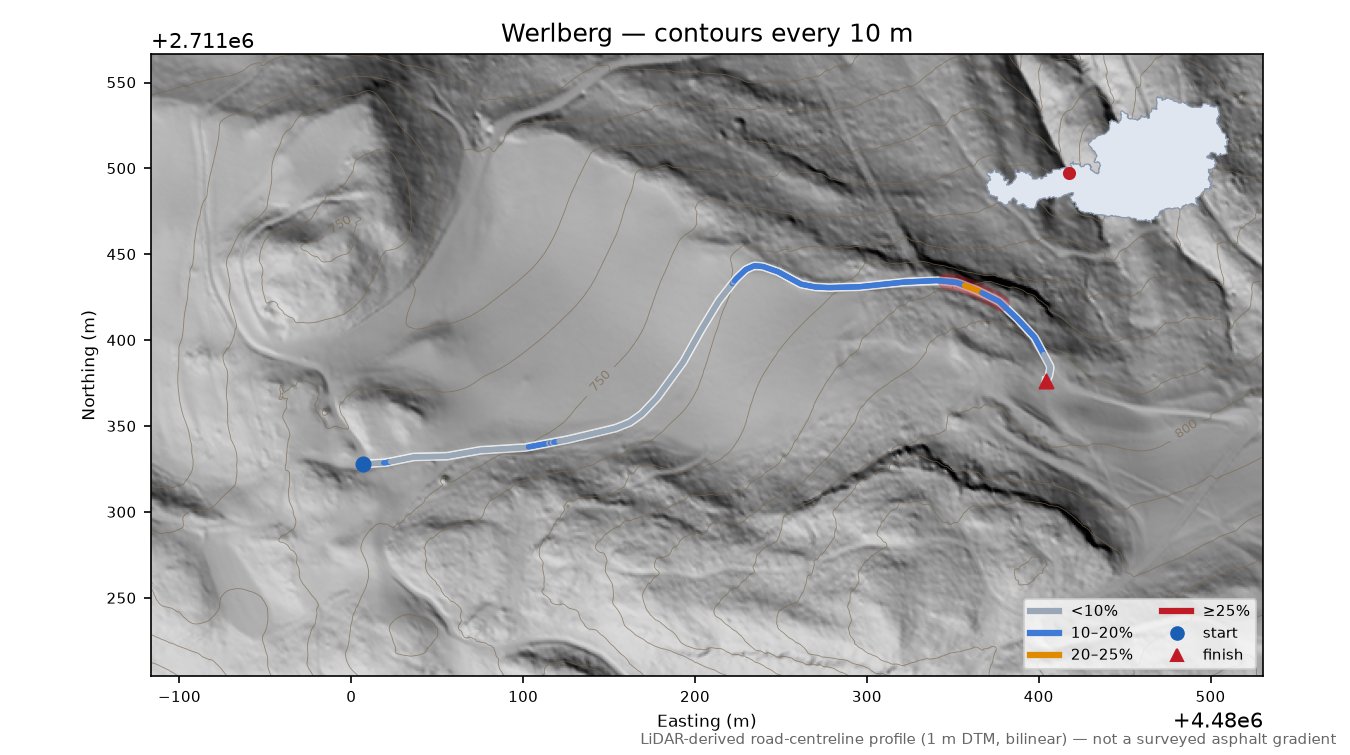 Werlberg LiDAR hillshade map with contours