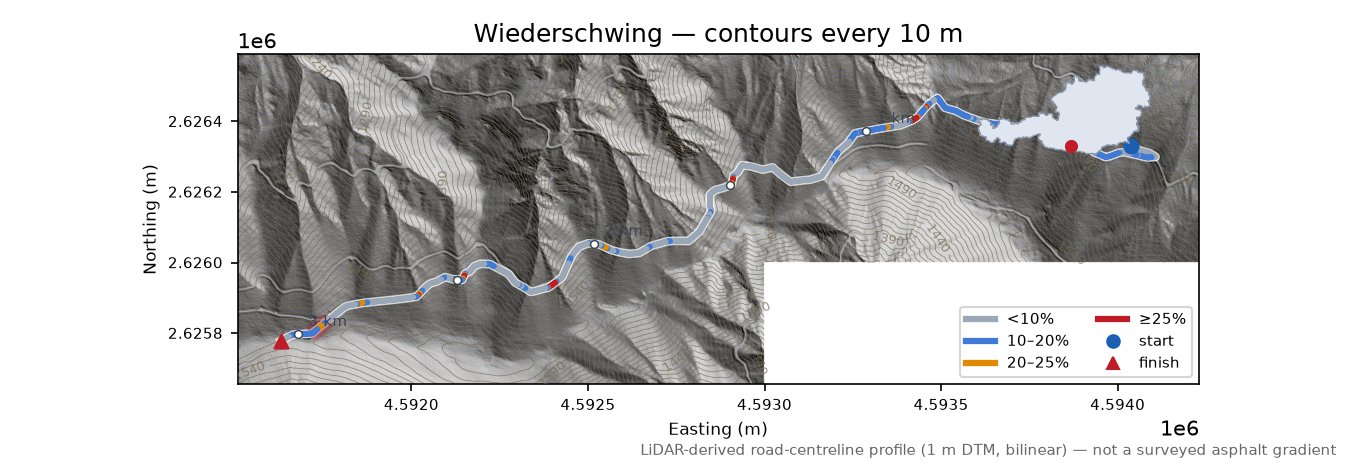 Wiederschwing LiDAR hillshade map with contours