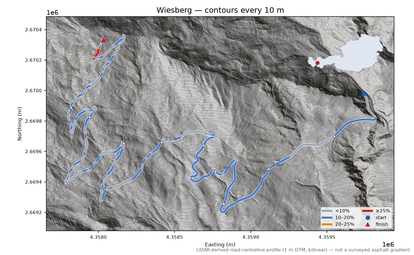 Wiesberg LiDAR hillshade map with contours