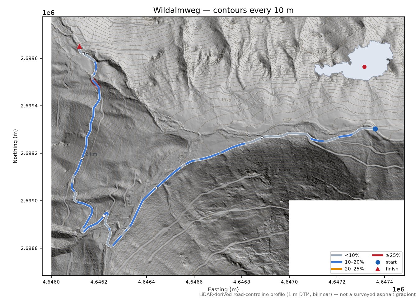 Wildalmweg LiDAR hillshade map with contours