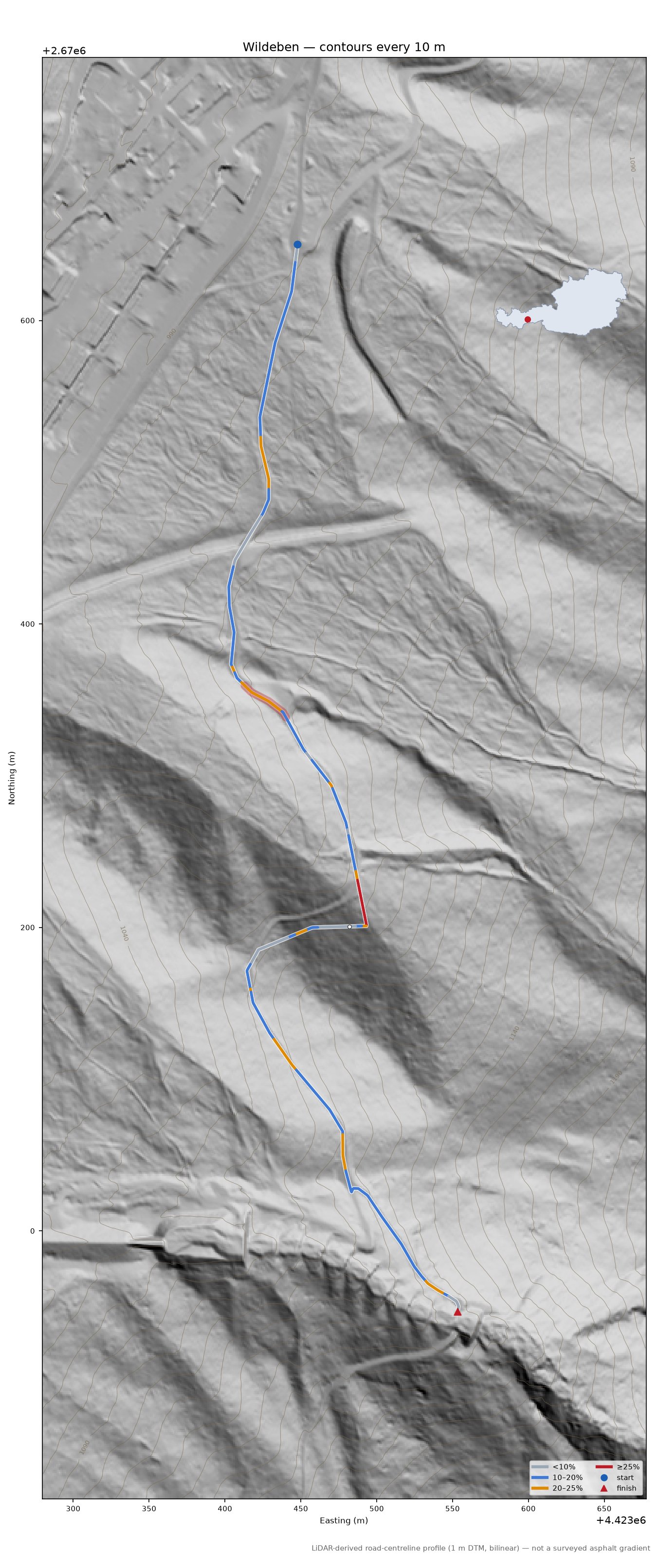 Wildeben LiDAR hillshade map with contours