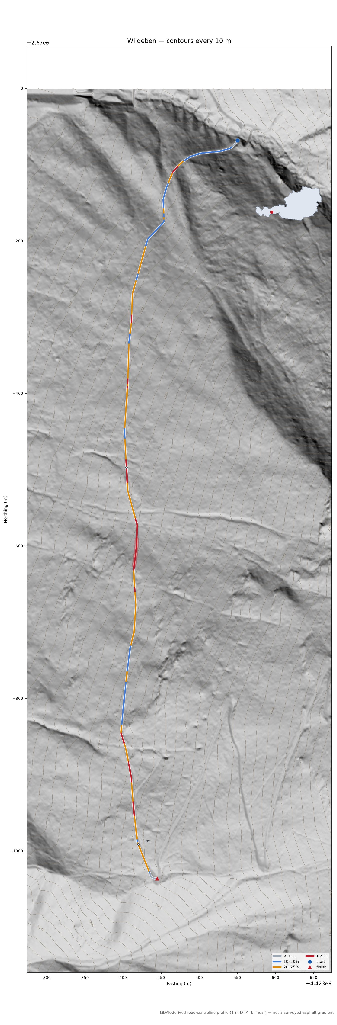 Wildeben LiDAR hillshade map with contours