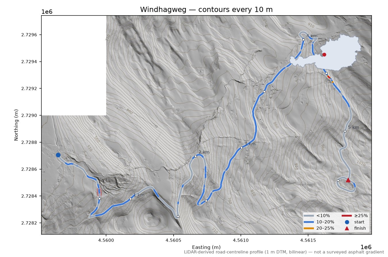 Windhagweg LiDAR hillshade map with contours