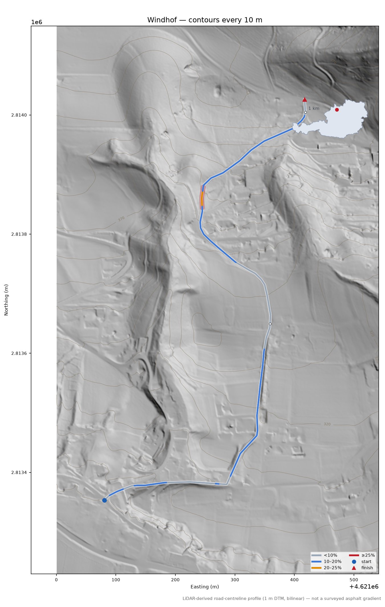 Windhof LiDAR hillshade map with contours