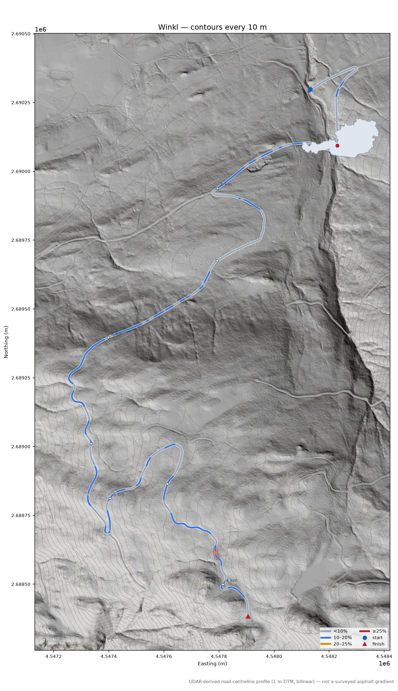 Winkl LiDAR hillshade map with contours