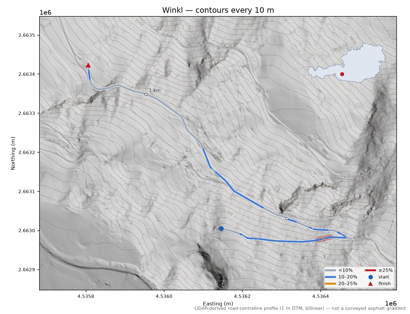 Winkl LiDAR hillshade map with contours