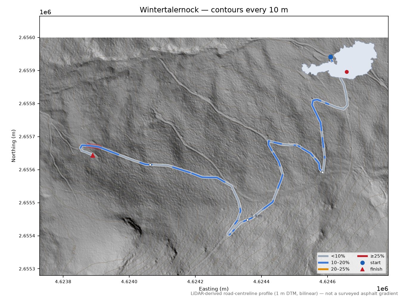 Wintertalernock LiDAR hillshade map with contours