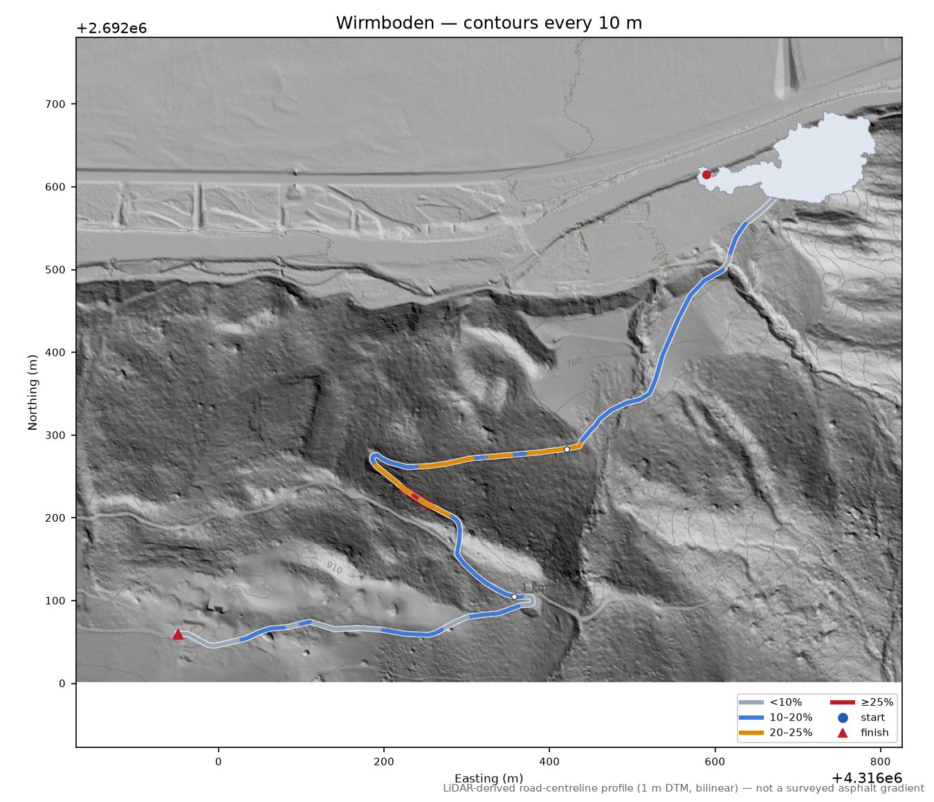 Wirmboden LiDAR hillshade map with contours