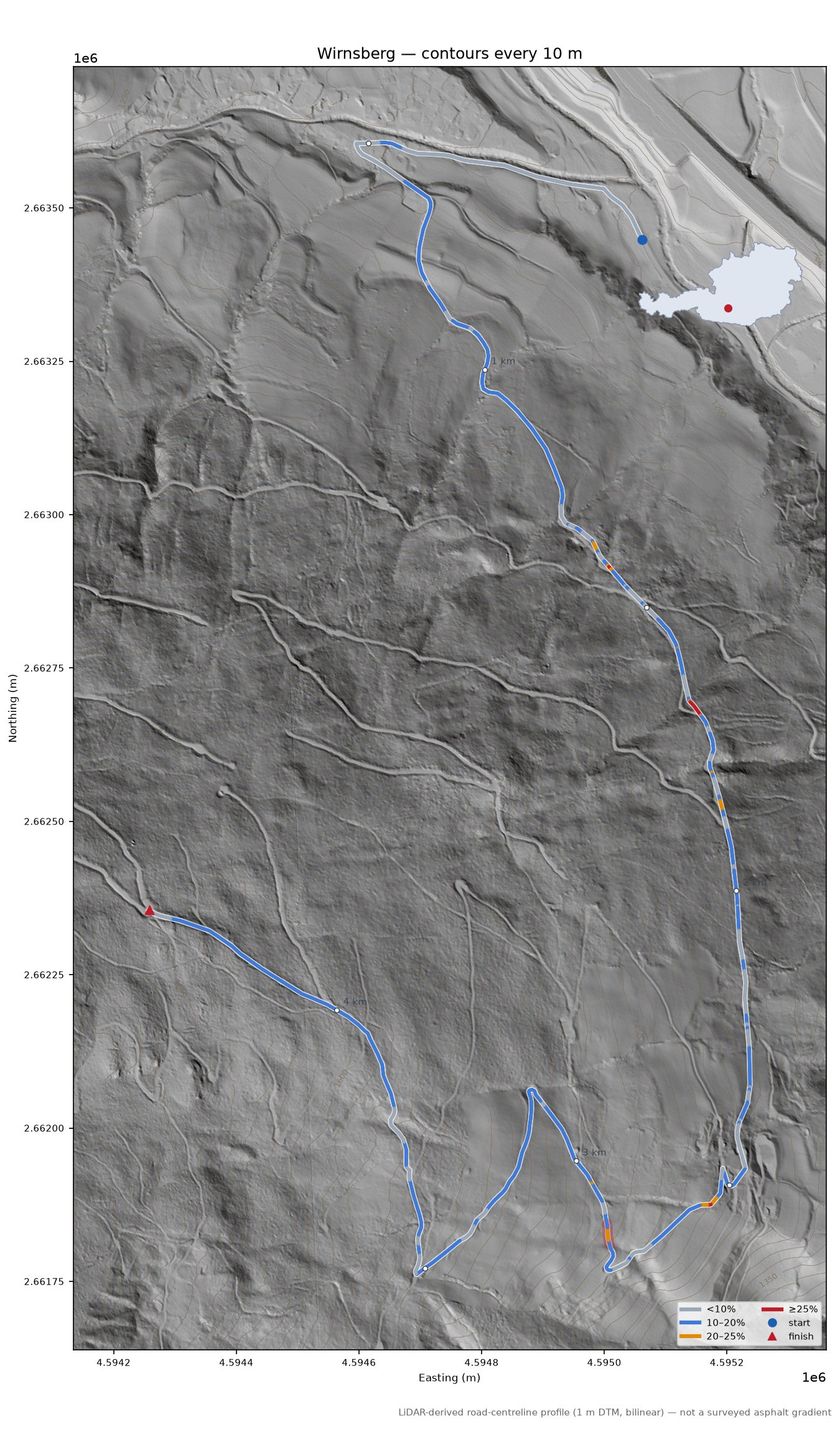 Wirnsberg LiDAR hillshade map with contours