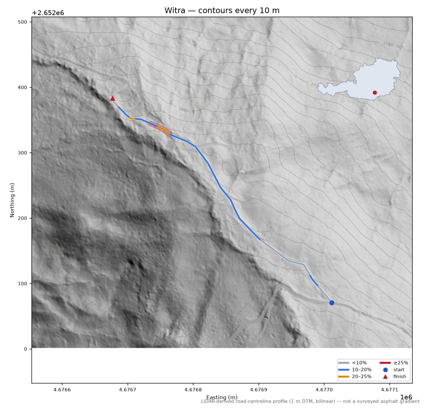 Witra LiDAR hillshade map with contours