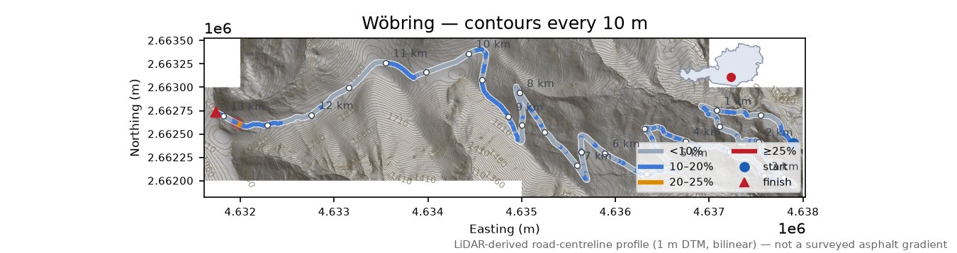 Wöbring LiDAR hillshade map with contours