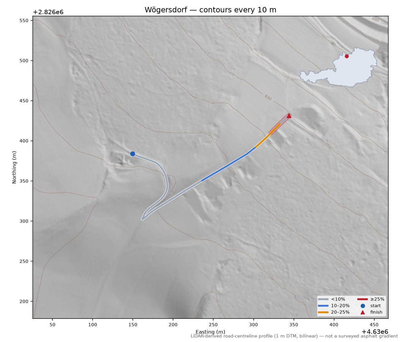 Wögersdorf LiDAR hillshade map with contours
