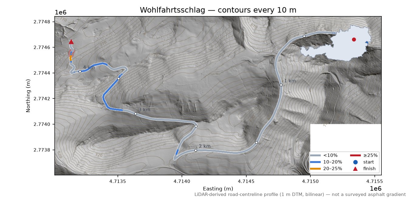 Wohlfahrtsschlag LiDAR hillshade map with contours