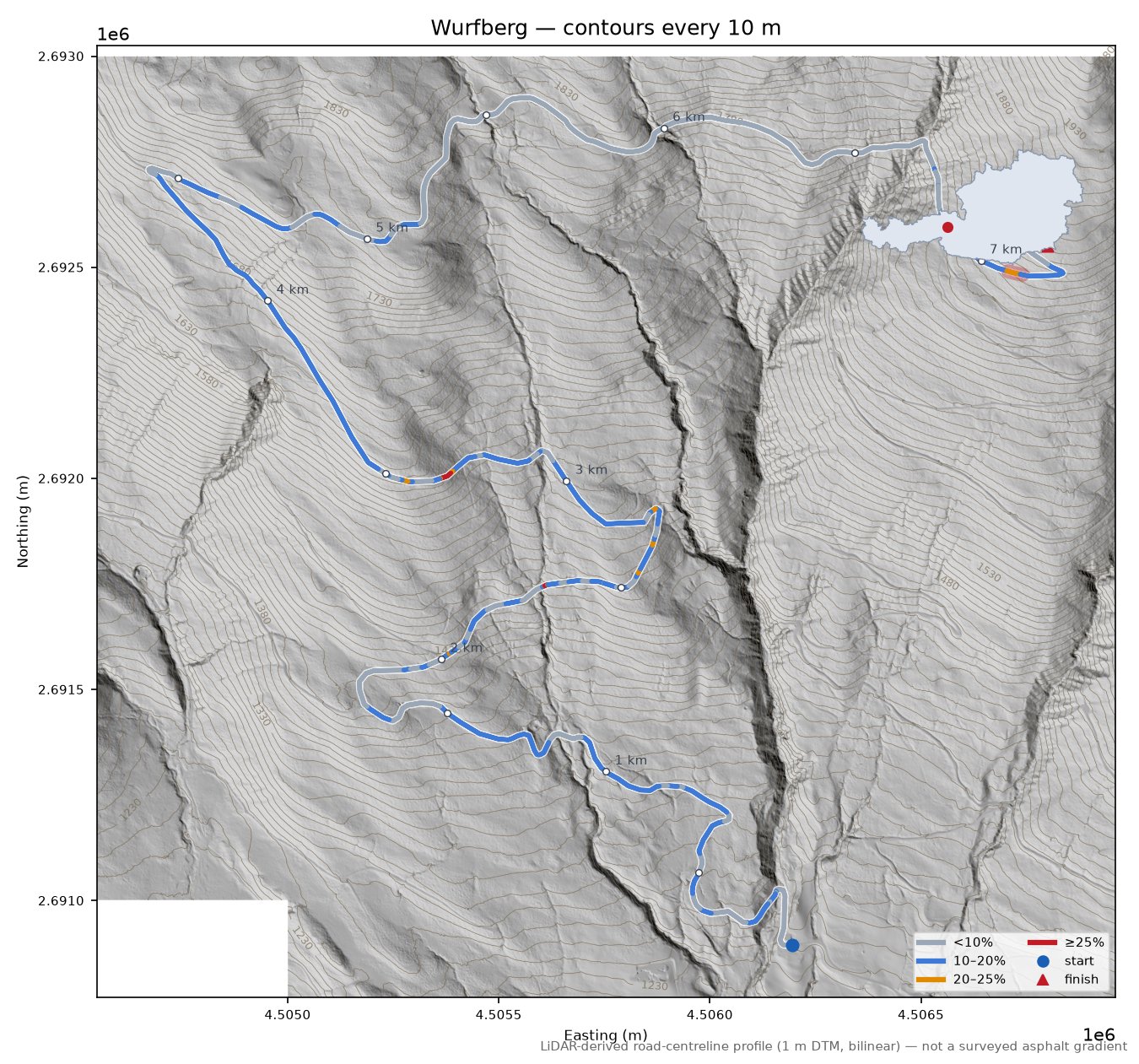 Wurfberg LiDAR hillshade map with contours