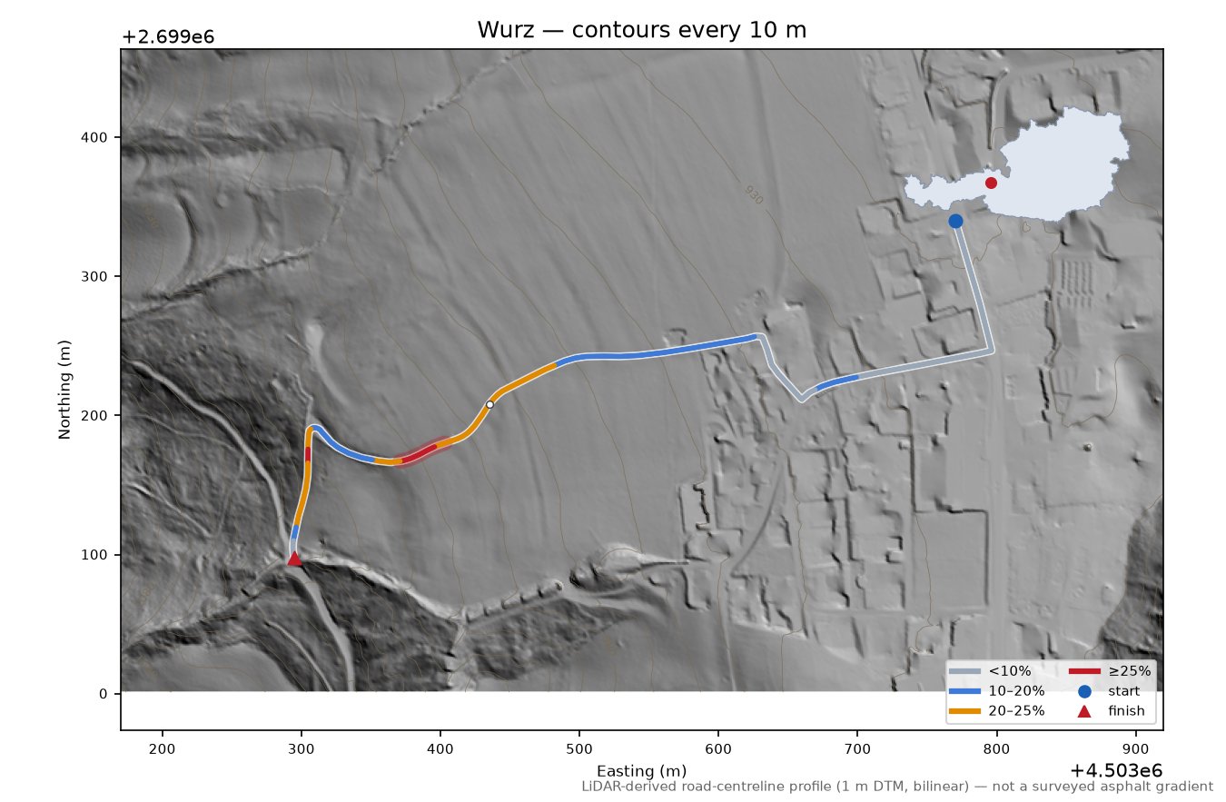 Wurz LiDAR hillshade map with contours