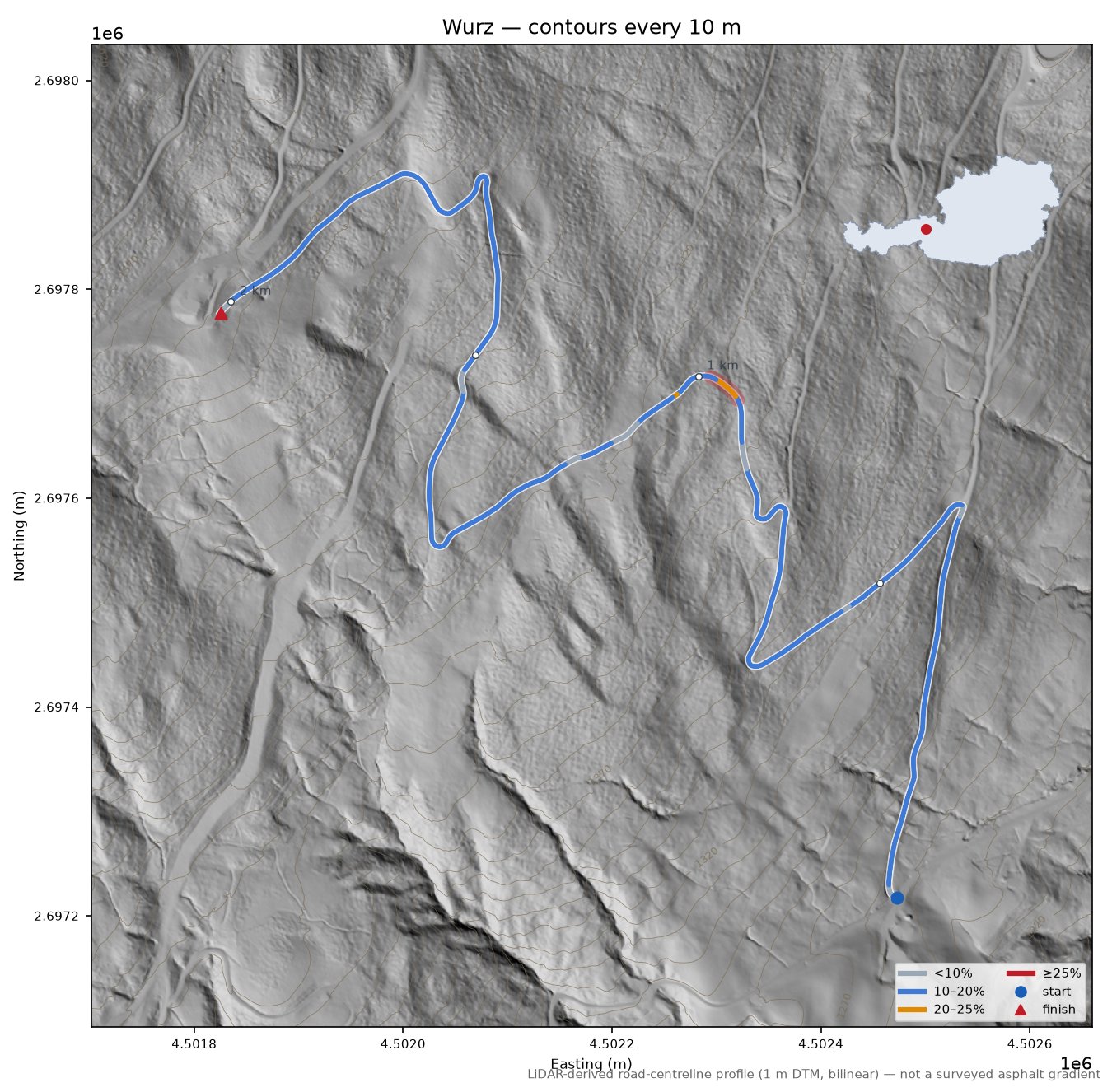 Wurz LiDAR hillshade map with contours