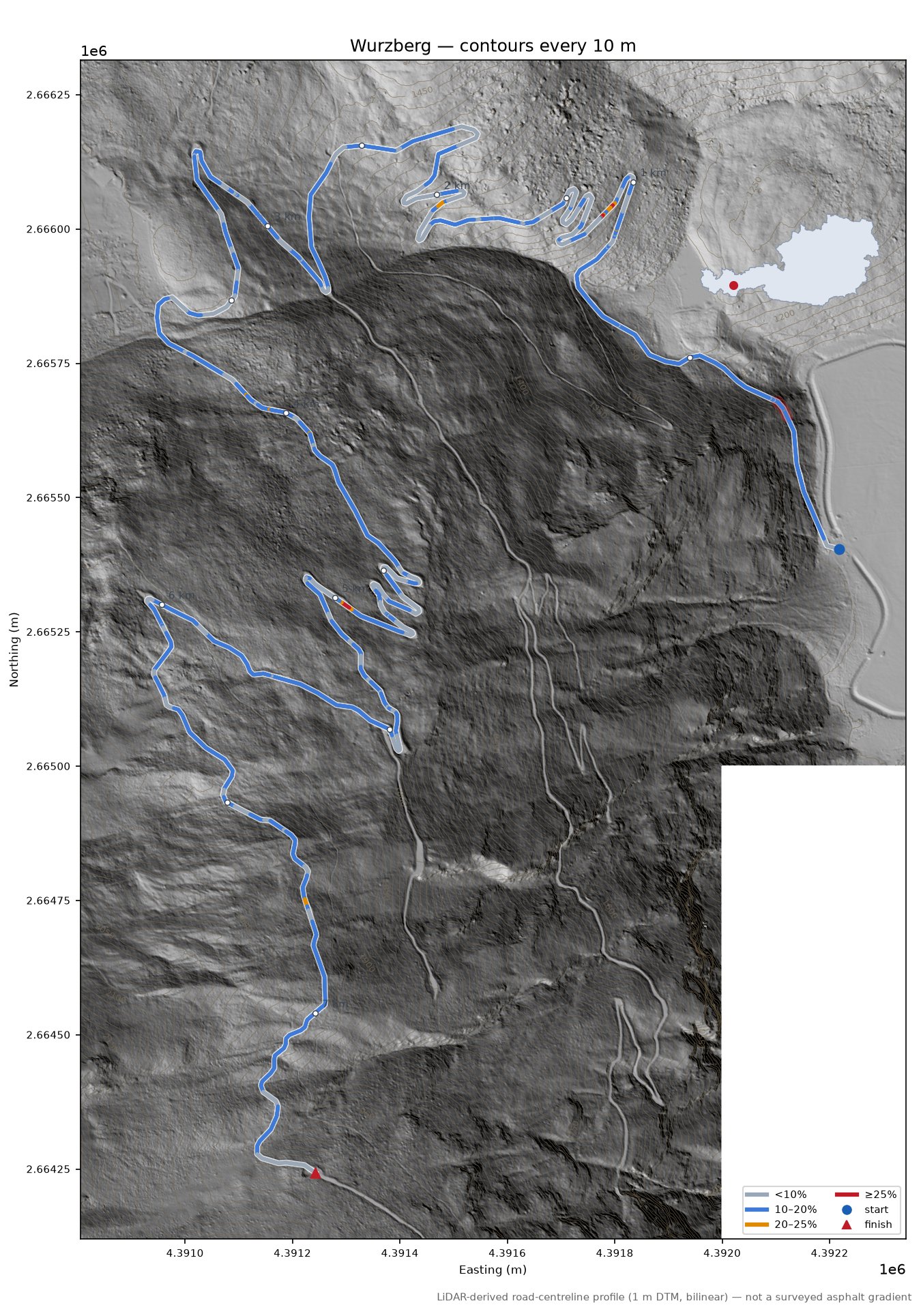 Wurzberg LiDAR hillshade map with contours