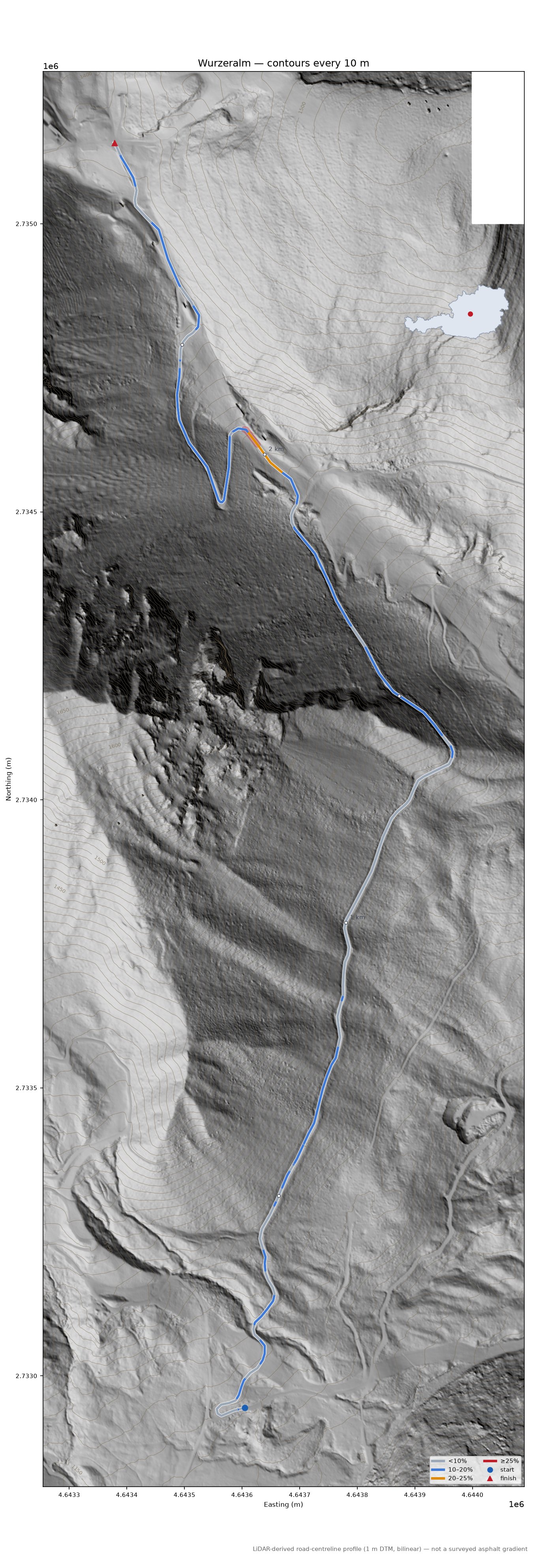 Wurzeralm LiDAR hillshade map with contours