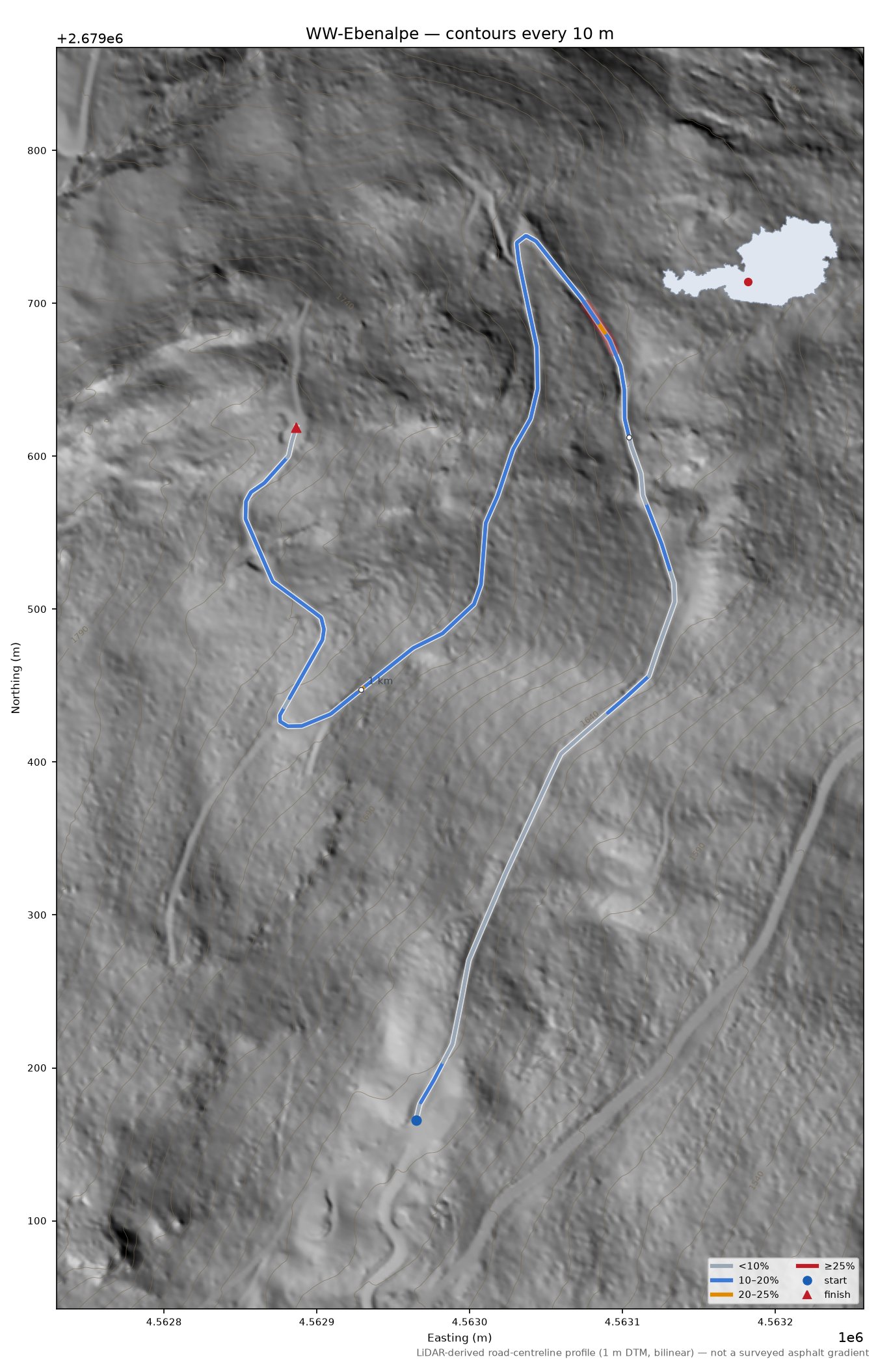 WW-Ebenalpe LiDAR hillshade map with contours