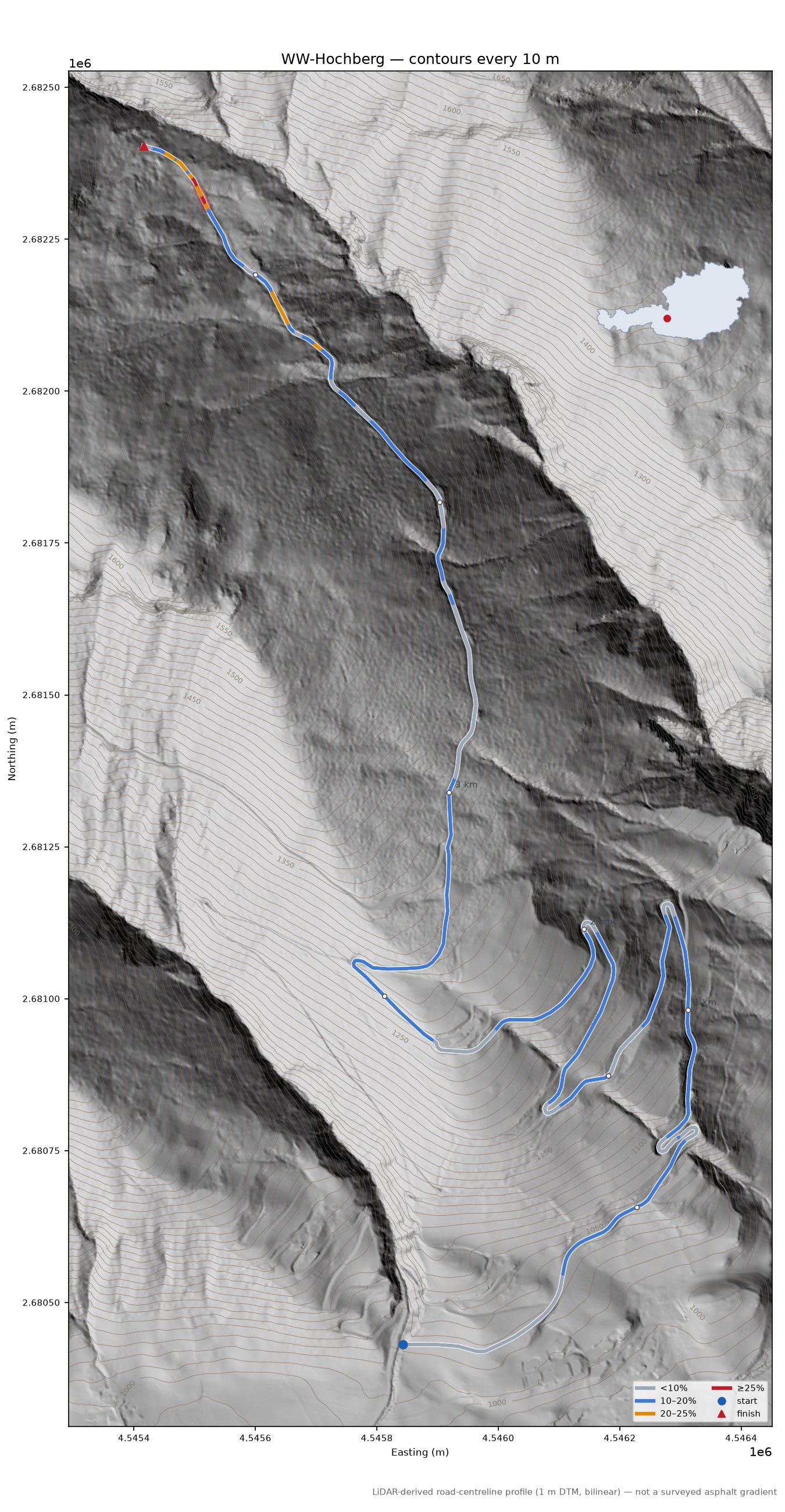 WW-Hochberg LiDAR hillshade map with contours