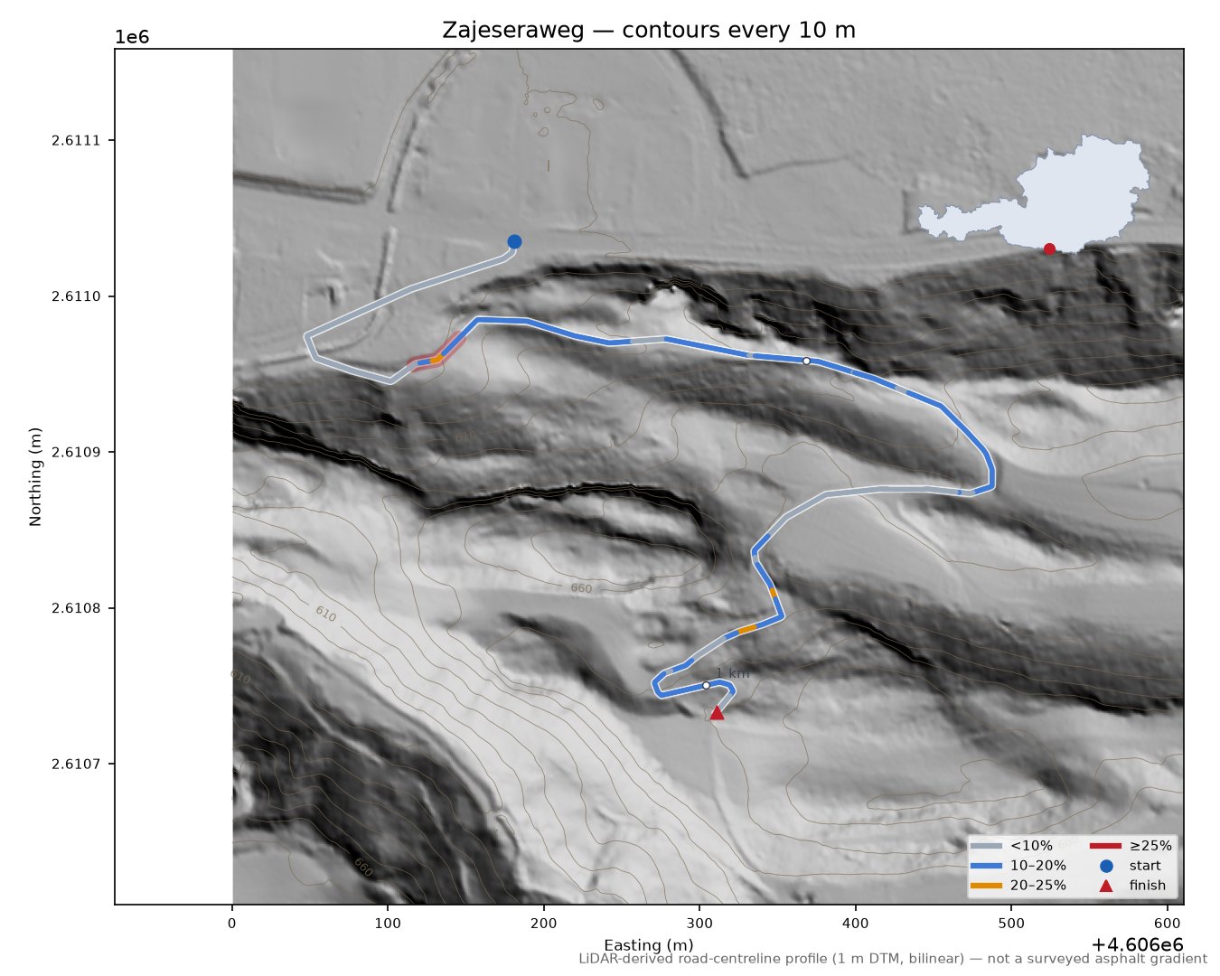 Zajeseraweg LiDAR hillshade map with contours