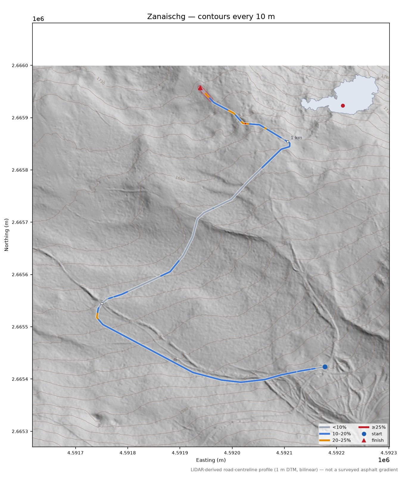 Zanaischg LiDAR hillshade map with contours