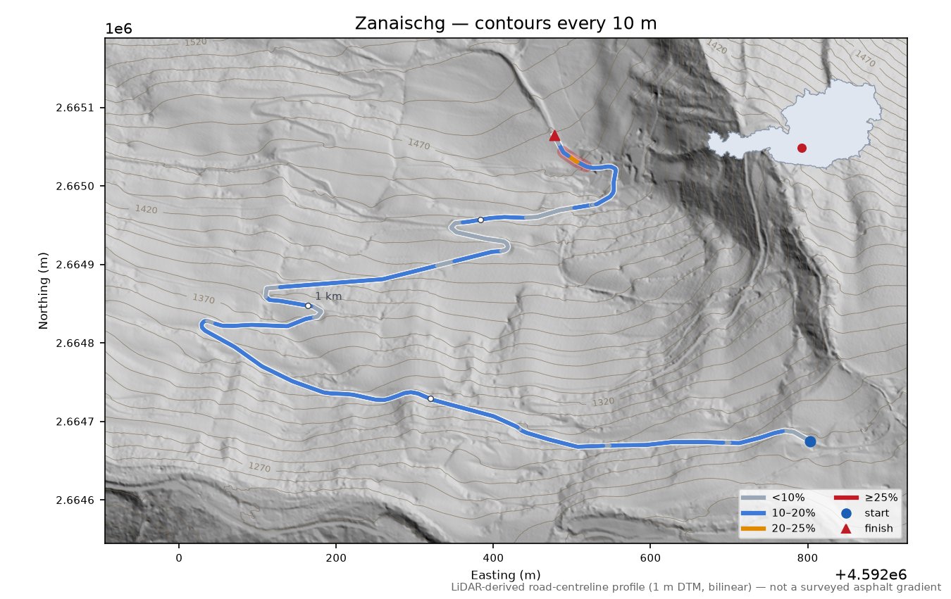 Zanaischg LiDAR hillshade map with contours