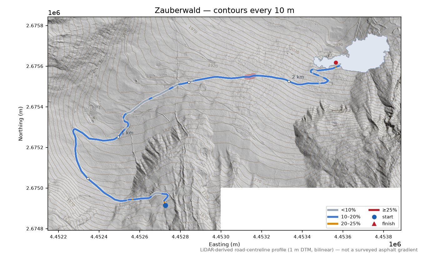 Zauberwald LiDAR hillshade map with contours
