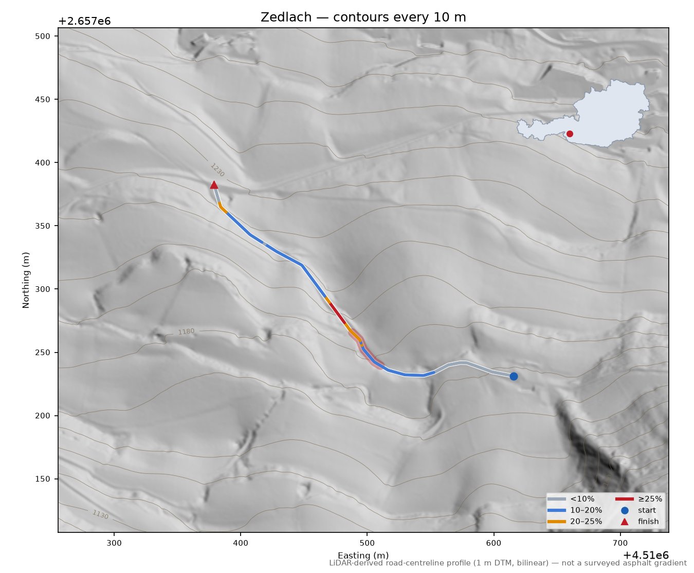 Zedlach LiDAR hillshade map with contours