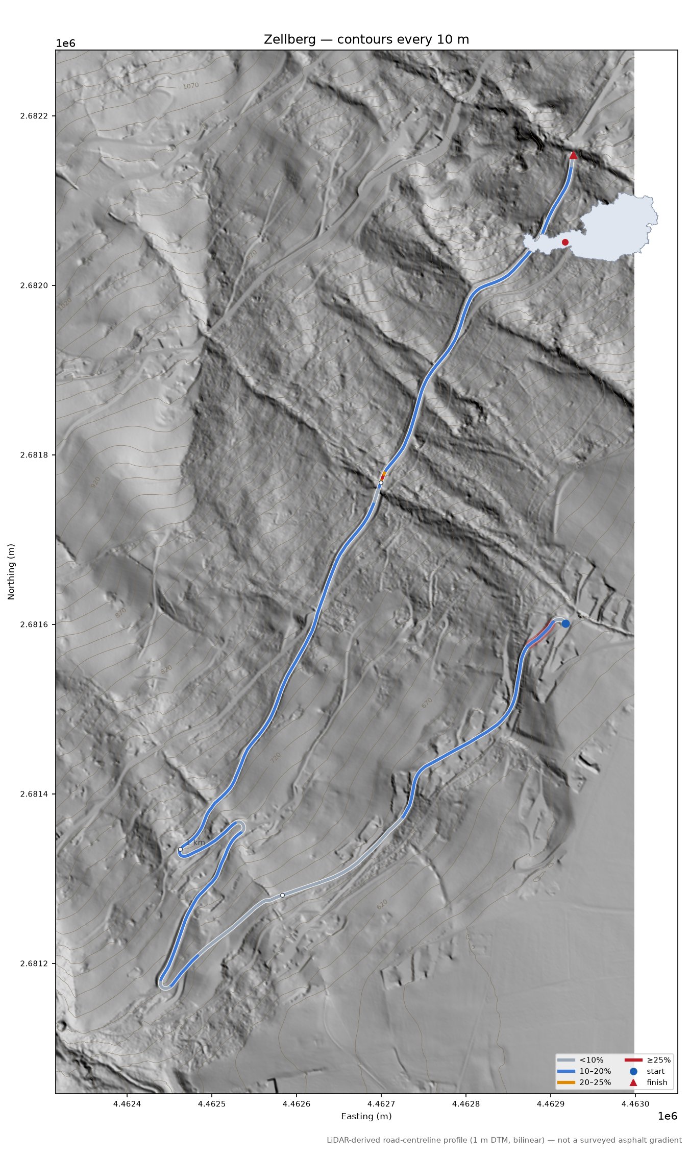 Zellberg LiDAR hillshade map with contours
