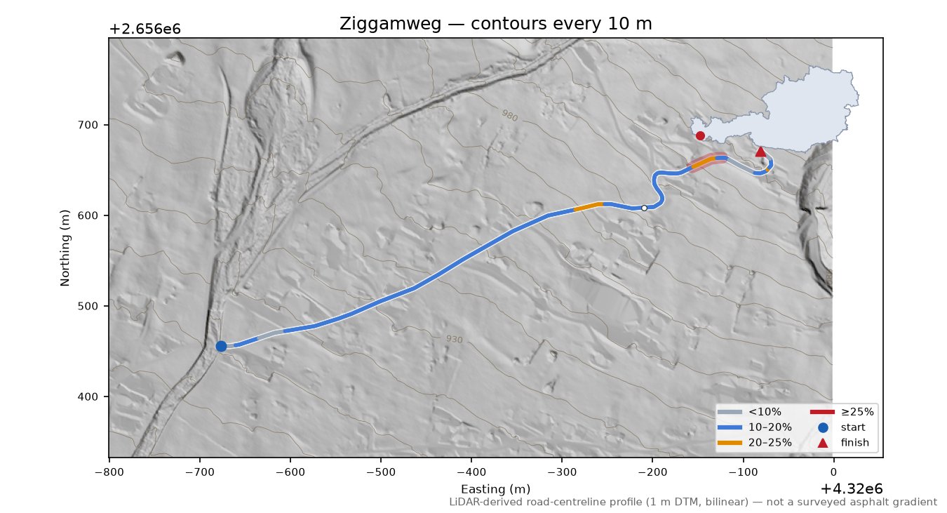 Ziggamweg LiDAR hillshade map with contours