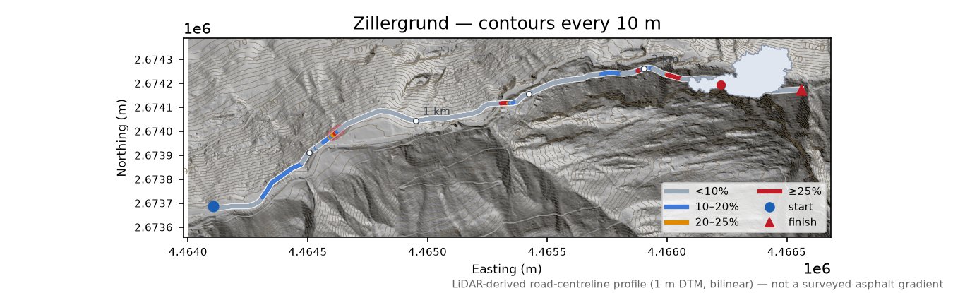 Zillergrund LiDAR hillshade map with contours