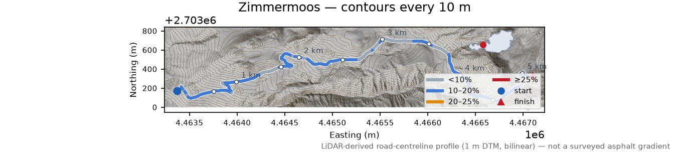 Zimmermoos LiDAR hillshade map with contours