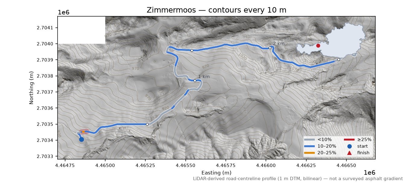 Zimmermoos LiDAR hillshade map with contours