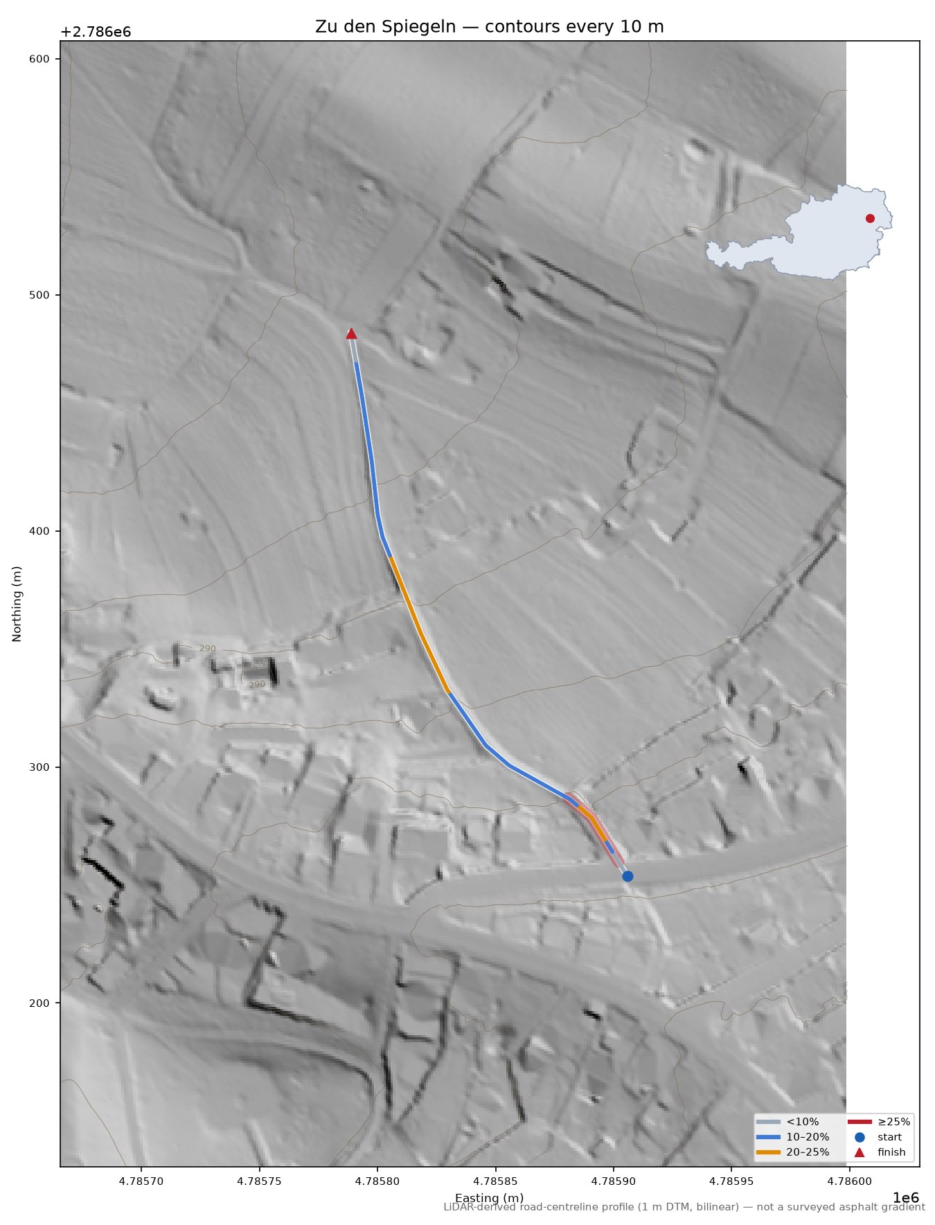 Zu den Spiegeln LiDAR hillshade map with contours