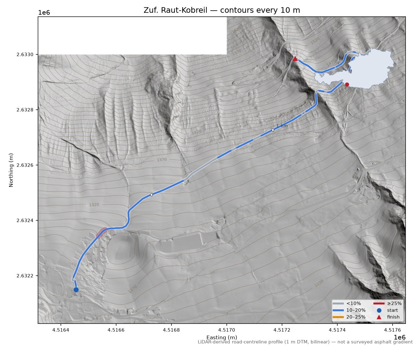 Zuf. Raut-Kobreil LiDAR hillshade map with contours